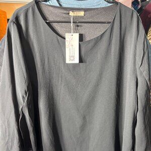 NWT Acevog Black 3/4 Sleeve Two-Layer Chiffon Breezy Blouse SZ XXL